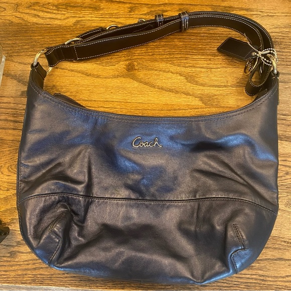 Coach Metallic Blue Pieced East West Duffle Hobo Bag Purse 2 Way Strap - Picture 2 of 9